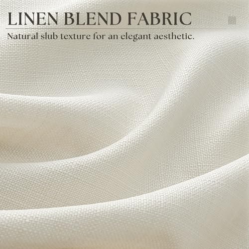 Off White 80 Inches Long Linen Semi Sheer Bronze Grommet Curtains - color: Natural, size: 52"W x 80"L (Pack of 2)