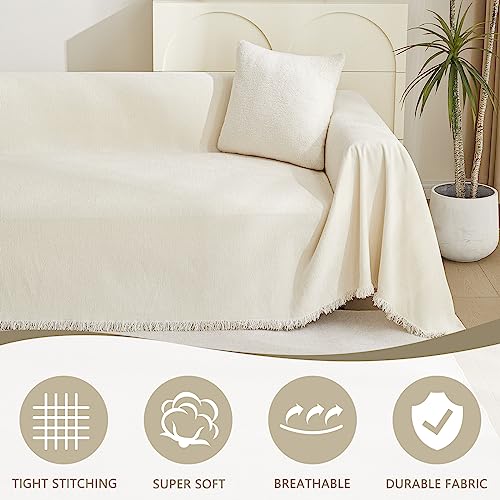 MYSKY HOME Couch Cover for Pets, Beige Couch Covers for 2 Cushion Couch Sofa, Sofa Slipcover Sectional L Shape Chenille Covers for Pets, Throw Couch for Dogs, Kids,71" X118" - color: Tassels Edge-beige, size: 71" x 118"