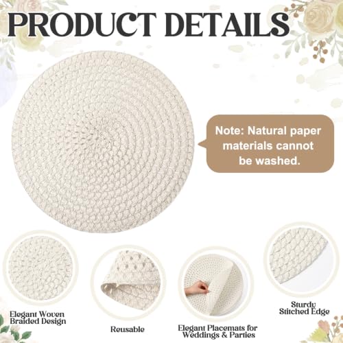 24 Pcs 13 in Round Woven Placemats Boho Charger,Beige,Natural - color: Beige, style: Natural