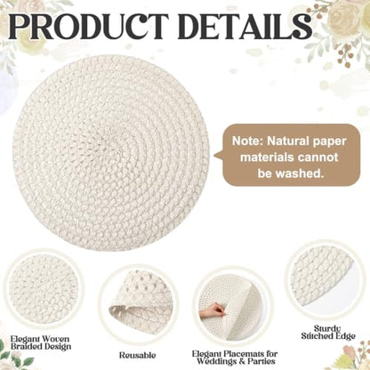24 Pcs 13 in Round Woven Placemats Boho Charger,Beige,Natural - color: Beige, style: Natural