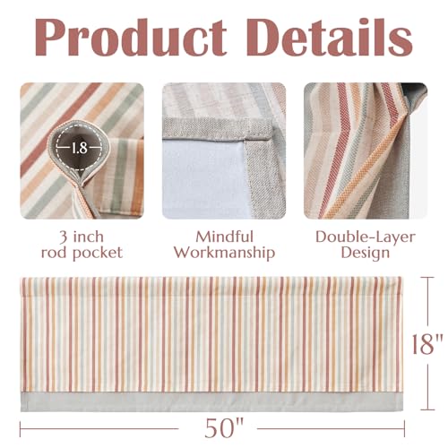 jinchan Stripe Linen Kitchen Valance Curtain, 50x18, 1 Panel, Multi Red - color: Boxter Striped | Multi Red on Linen, size: 50"W x 18"L (Pack of 1)