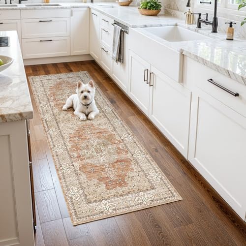 2x5 Washable Hallway Runner Rug - Non-Slip Throw Rugs Terracotta Beige - color: Brick/Terracotta, size: 2' x 5' (Rectangular)