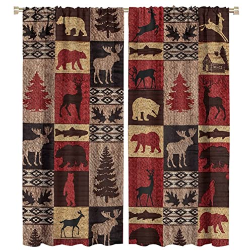 Vintage Check Black Bear Rod Pocket Blackout Curtains for Living Room,Room Darkening Rustic Country Farmhouse Cabin Elk Tree Plaid Window Treatment Drapes,2 Panels 63L x 27.5W - color: Vintage Check Black Bear, size: 27.5"W x 63"L (Pack of 2)