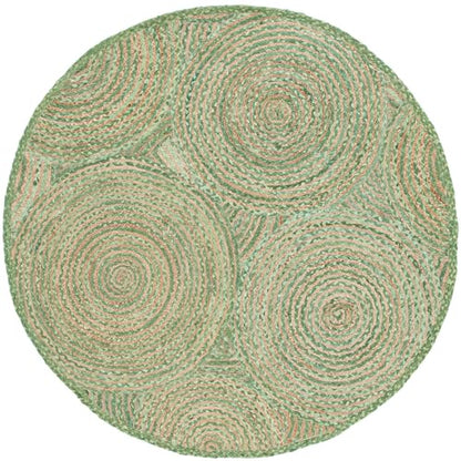 SAFAVIEH Cape Cod Collection Area Rug - 4' Round, Green & Natural, Handmade Boho Braided Circles Jute & Cotton, Ideal for the Living Room, Bedroom, Dining Room (CAP203Y-4R) - color: Green/Natural, size: 4' (Round)