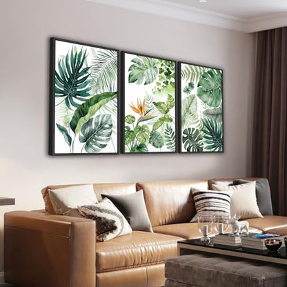 Large Framed Botanical Wall Art, Tropical Plants Canvas Prints, 24"x36"x3 - color: green, size: 24"x36"x3 Framed