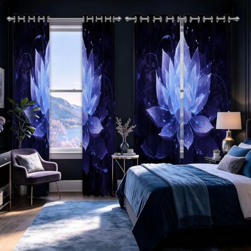 Black Navy Blue Blackout Curtains, Lotus Drapes 96 inches length, 2 Panels - color: Black and Blue, size: 52"W x 96"L (Pack of 2)