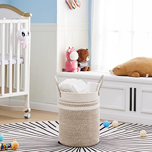 VIPOSCO 30L Small Woven Laundry Basket Hamper, Brown White - color: Brown & White, size: 30L