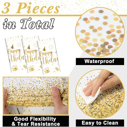 Tudomro 3 Pcs Plastic Happy Birthday Party Tablecloths,White Gold - color: White Gold