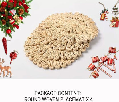 IcosaMro 12 Inch Boho Round Woven Placemats for Dining Table Set of 4 - color: Style a -11.5 Inch, Pack of 4