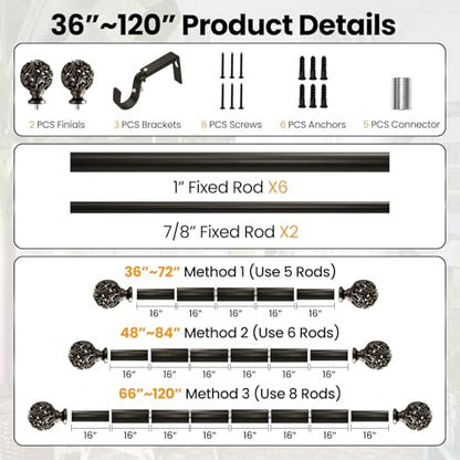 Ycolnaefllr Carved Leaf Curtain Rod, Bronze, Adjustable 66-120" - color: Bronze, size: 36-120"