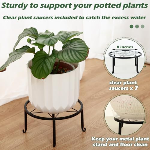 7-pack Metal Plant Stands Indoor Outdoor Rustproof Iron Potted Plant Holder Heavy-duty Round Flower Pot Riser Shelf for Garden, Patio, Corner Stand with Clear Water Tray 6.9"/ 7.9"/ 9"/ 10"/ 11" - size: 7 Pack (6.9, 7.9, 9, 10, 11 inch)