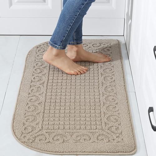 COSY HOMEER 39x20 Half Round Kitchen Rug,Non Slip Washable Mat,Beige 1PC - color: Beige, size: 1'8" x 3'3" (Semicircular)