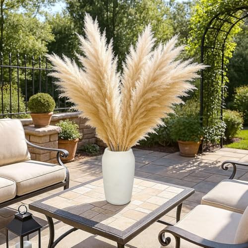 Briful 12'' Large Ceramic Rustic Vases Shabby Vintage Textured, 4.36'' Wide Mouth Pampas Vase for Fake Flowers Branches, Farmhouse Home Décor, Weddings Shelf Table Decor,Beige - color: 12'' Beige