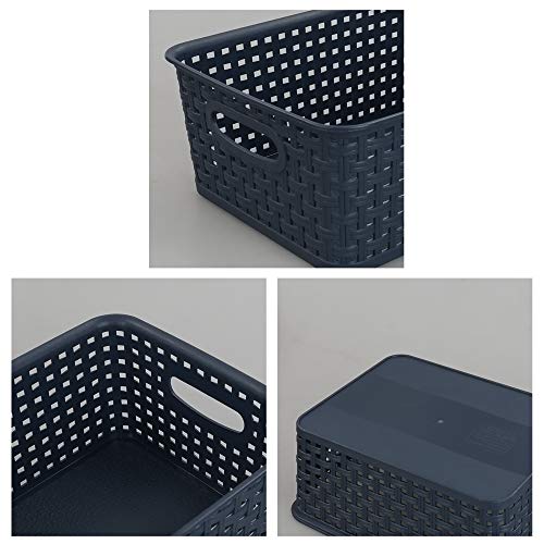 Sandmovie Plastic Weave Storage Baskets for Kitchen Bathroom, Navy Blue, 6 Packs - color: Navy Blue