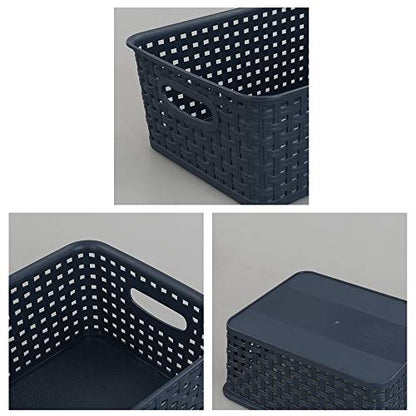 Sandmovie Plastic Weave Storage Baskets for Kitchen Bathroom, Navy Blue, 6 Packs - color: Navy Blue