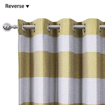 always4u Yellow Check Curtains Plaid Farmhouse Window Curtains Grommet Drapes for Living Room Bedroom 2 Panels 54 * 84 Inches - color: Yellow, size: 54"W x 84"L (Pack of 2)