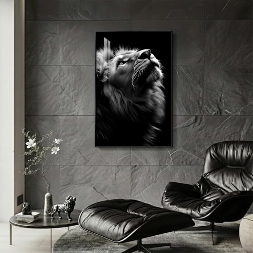 Framed Modern Black and Gray Lion Animal Wall Art, 1 Piece 24x36 In - color: Black and Grey