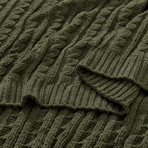 Dark Khaki Cable Knit Throw Blanket,Extra Thick Cozy Sofa Blanket 50x60 - color: Olive Green, size: 50"x60"