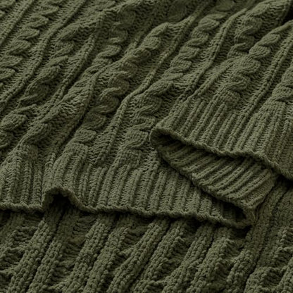 Dark Khaki Cable Knit Throw Blanket,Extra Thick Cozy Sofa Blanket 50x60 - color: Olive Green, size: 50"x60"