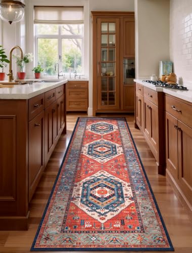 SERISSA 3x10 Washable Non Slip Boho Runner Rug for Hallway，Rust - color: Rust/Multi, size: 3' x 10' (Runner)