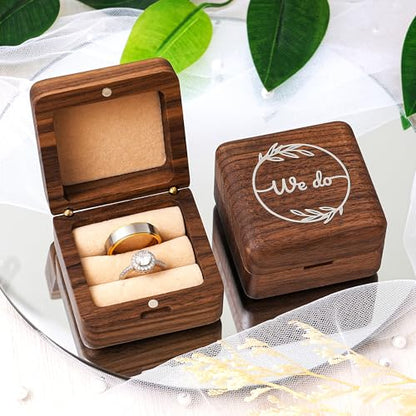KWOOD We Do-Custom Wooden Wedding Ring Box, Personalized Metal Name Wooden Ring Box, Wedding Ceremony Ring Holder, Anniversary Birthday Gift Idea - style: S-We Do