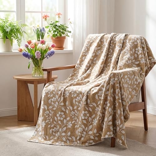 Hahafelt Brown Flower Chenille Throw Blanket 50x60 Soft Couch - color: Brown, style: Flower