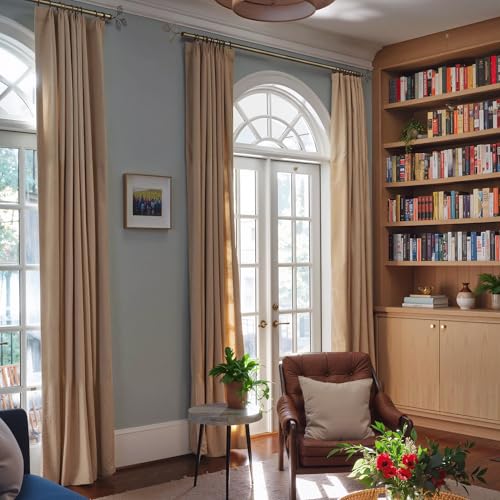 RYB HOME Antique Brass Curtain Rod 1 Inch Adjustable Heavy Duty Leaf Finial - color: Antique Brass, size: 48-86"