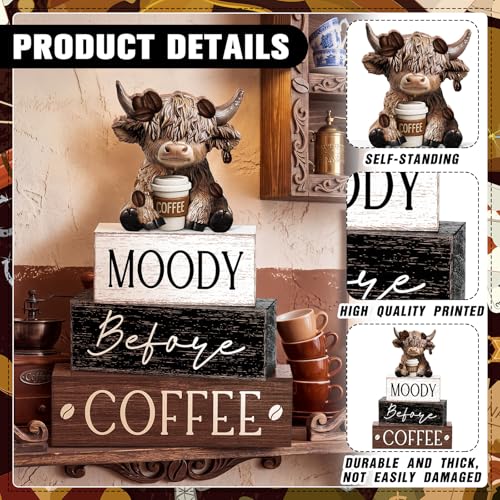Yousoontic 4 Pcs Coffee Highland Cow Figurine, Rustic Farmhouse Decor - style: Coffee