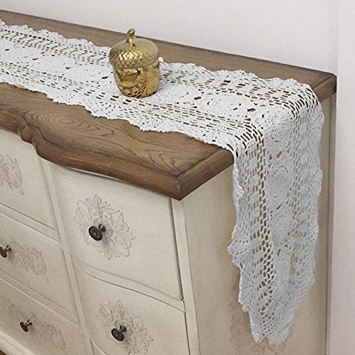 KEPSWET Cotton Handmade Crochet Lace Oval Table Runner White 12x48 Inch - color: White, size: 12"x48"