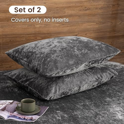 PHF Truly Velvet Pillowcases King Size, No Insert, 2 Pack Ultra Soft Breathable Pillow Shams Covers with Envelope Closure, 20" X 36" Luxury Cozy Warm Fuzzy Flannel Pillow Cases, Charcoal/Dark Grey - color: Dark Grey, size: 36" x 20" (Pack of 2)