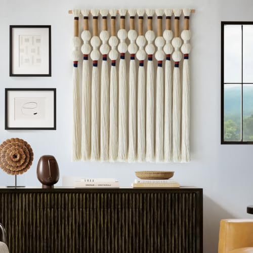 Macrame Wall Hanging Boho Wall Art Handmade Spherical Knot 27" W x 33" L - color: Ivory4