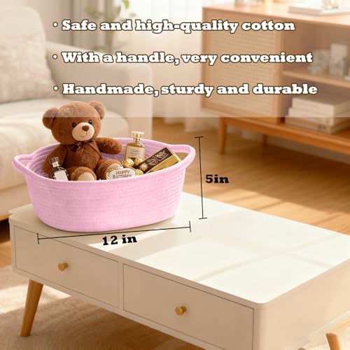 4PCS Woven Baskets Organizing Cotton Rope with Handle Empty Basket with Bags and Ribbon for Baby Birthday Christmas Easter Housewarming Newborns Wedding(12" x 8" x 5") - color: White,Grey,Pink,Green