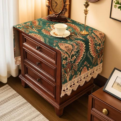 Nightstand Cover Emerald, Jacquard Lace, Large, 15.7x51.2 Inch - color: Emerald, size: 51.2" x 15.7" (Rectangular)