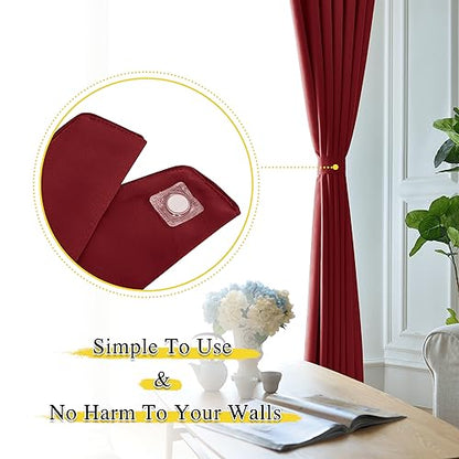 NICETOWN Strong Magnetic Curtain Tiebacks-Curtain Tiebacks for Wall No Screws Perfect of Curtains (Burgundy Red, 11.8 X 4 Inches, Set of 4) - color: Burgundy Red, size: 4"W x 11.8"L (Pack of 4)