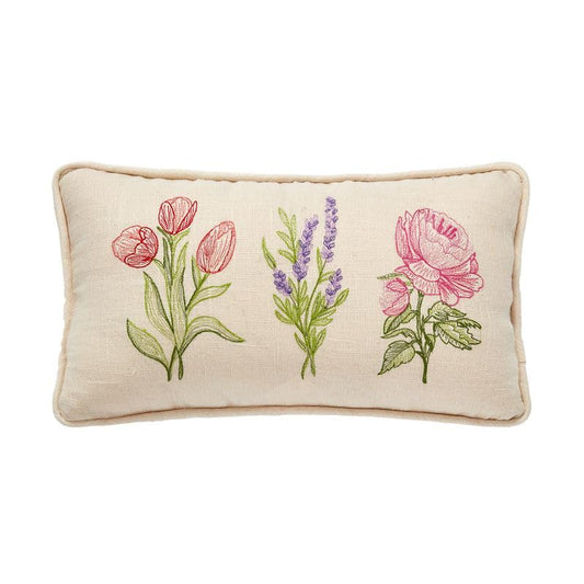 Peking Handicraft Spring Trio Embroidered Pillow, 9 X 16-Inch, Multicolor