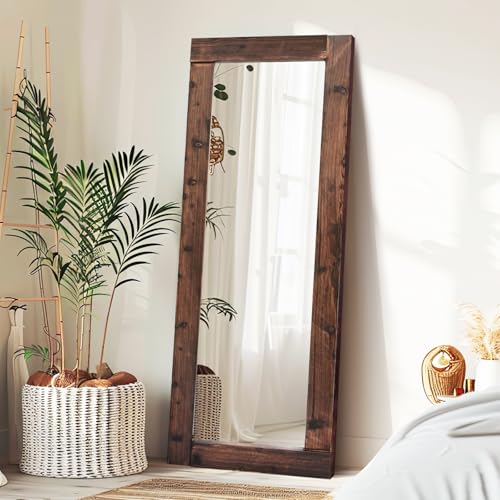 65x24in Full Length Mirror, Solid Wood Convex Frame, Brown - color: Brown-convex Frame, size: 65"L x 24"W