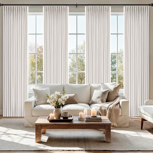 MIULEE Pinch Pleated Linen Curtains 40x96 Inches Beige White 4 Panels Set - color: Beige White, size: 40"W x 96"L (Pack of 4)