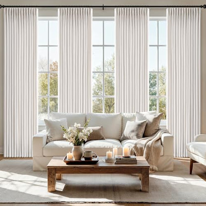 MIULEE Pinch Pleated Linen Curtains 40x100 Inch Beige White 4 Panels Set - color: Beige White, size: 40"W x 100"L (Pack of 4)