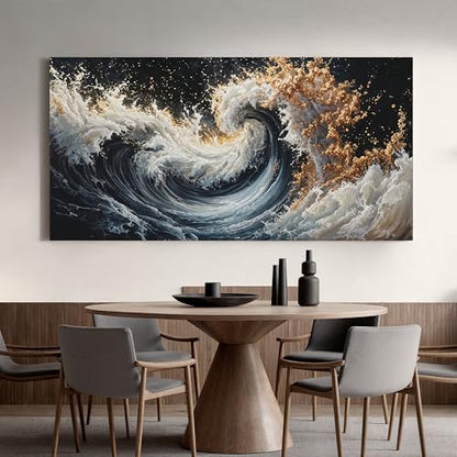 YISXINOAG Blue Gold Ocean Wall Art Coastal Abstract Painting Canvas 29"X58" - color: blue gold, size: 58"L x 29"W