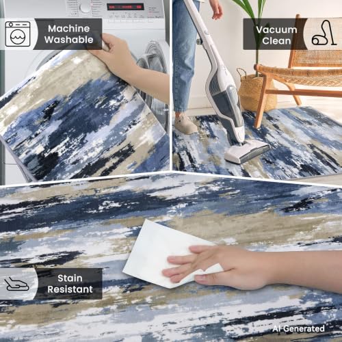 Abstract Washable 2x7 Runner Rug Non Slip Runners for Hallway - color: Navy / Blue / Taupe, size: 2' x 7' (Runner)