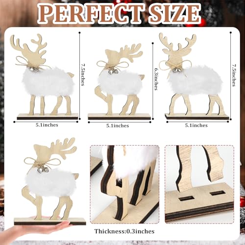 COCHIE Cute Christmas Tiered Tray Decor Indoor, Wooden Reindeer Christmas Tabletop Decorations and Xmas Tree Centerpiece, Reindeer Sign Standing Elk Decor for Home Party Decorations (Fur) - style: Fur