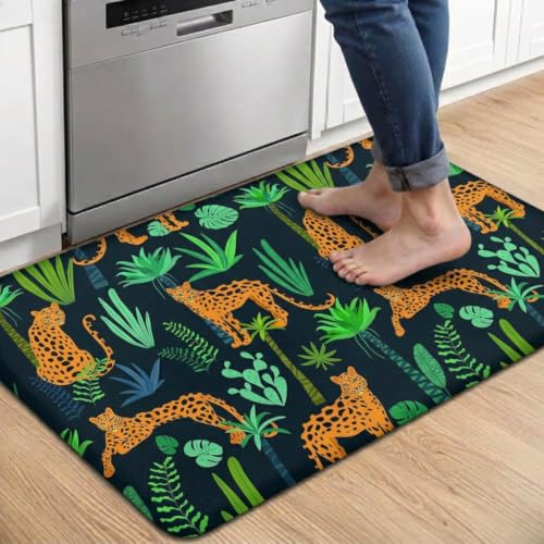 Kitchen Floor Mat 36x20in Waterproof Anti-Fatigue Kitchen Mats - color: Cheetah in Plant