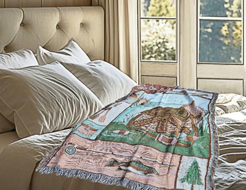 Go Fishing Camping Woven Tapestry Throw Blanket 50 X 60 Inches - color: Camping
