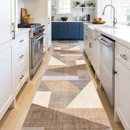 3x14 Washable Geometric Runner Rug - Non-Slip Modern Hallway Rugs Tan Beige - color: Tan Beige, size: 3' x 14' (Rectangular)