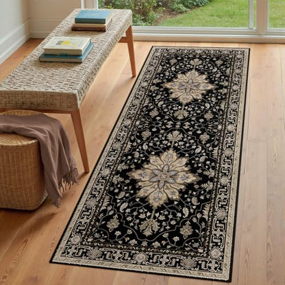 RELEANY Washable Area Rug, Runner 3'x8', Black/Neutral - color: Black/Neutral, size: 3' x 8' (Rectangular)