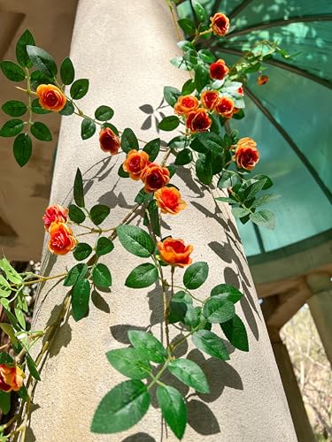 1X 6FT Fake Rose Garland, Flower Garland,Artificial Flower wild Rose Vine - color: Yellow-orange, size: 1