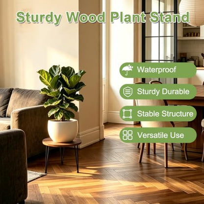 Vigordream Metal Plant Stand Indoor, Heavy Duty Wood Single Planter Holder - size: Large