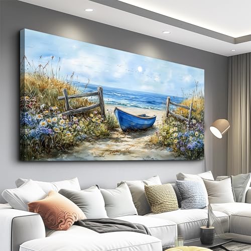 ZUITINGHUA Canvas Wall Art For Living Room Large Wall Decor For Office Bedroom Decorations Seaside Landscape Pictures Boat Painting Artwork Room Wall Mural Aesthetic Home Decor 30x60 In - color: Boat, size: 60"L x 30"W