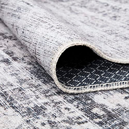 Bloom Rugs Washable Non-Slip 7 ft Runner - Gray/Charcoal/Blue Modern Abstract Runner for Entryway, Hallway, Bathroom, and Kitchen - Exact Size: 2.5' x 7' - color: Gray / Charcoal / Blue, size: 2'6" x 7' (Runner)