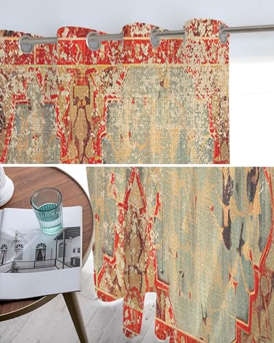 Geometric Boho Sheer Curtains 39 Inch Length 2 Panels Set, Grommet Kitchen Curtains Sheer Window Curtain for Living Room Bedroom Light & Airy Privacy Drapes Rustic Bohemian Floral Tribal Orange - size: 27.5"W x 39"L (Pack of 1)